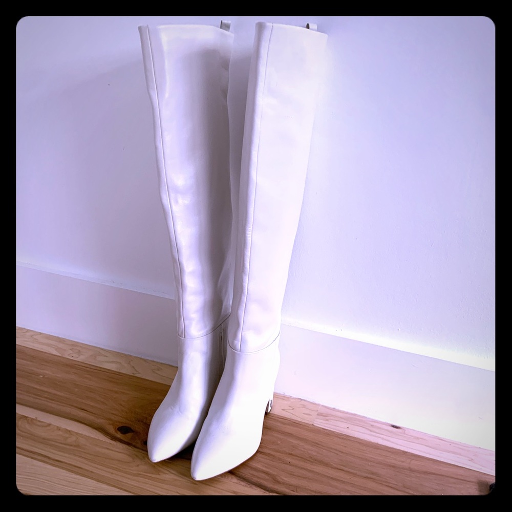Knee High White Leather Boots